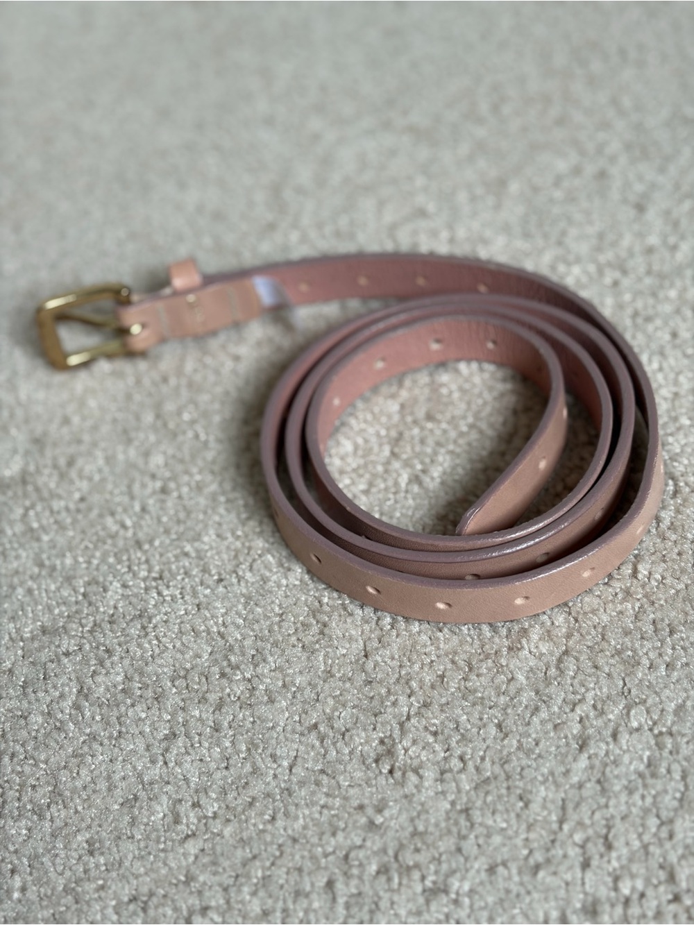 J. Crew Factory Leather Skinny Belt in Blush Pink with Gold Buckle - Picture 2 of 5